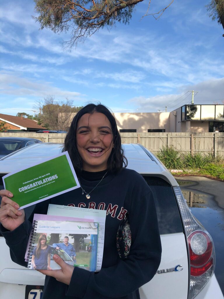 Student Aliana from Package Driving School celebrating after passed the Vicroads Driving Test